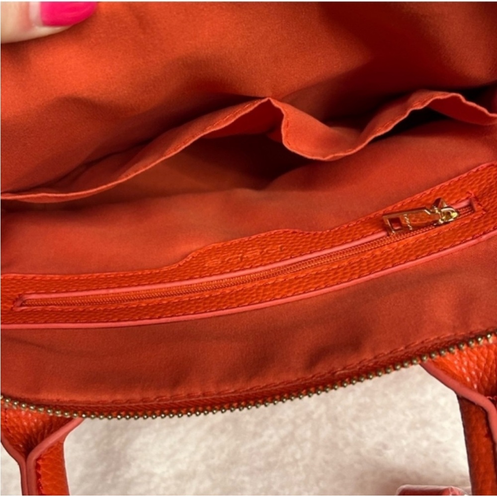 BEBE Satchel Bag Purse in Ruby Red  Colorful Logo handles new shoulder strap NEW - Picture 5 of 8